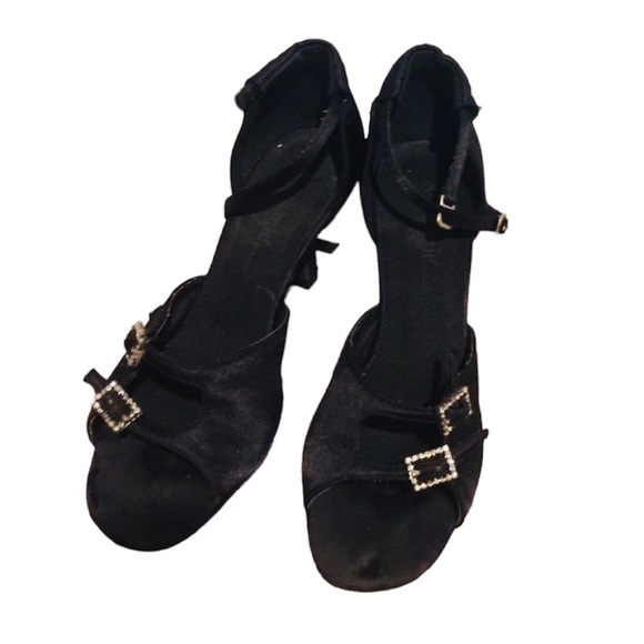 Black satin dance open toe strappy sandals - Picture 13 of 13